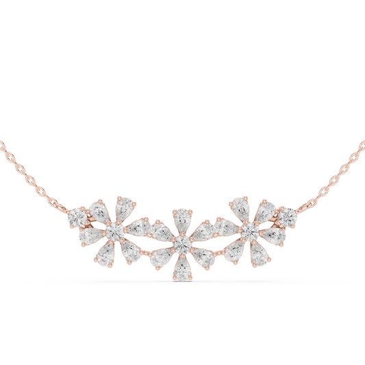 2.22ctw Solid Gold Modern Diamond Mangalsutra Triple Flower Cluster Necklace