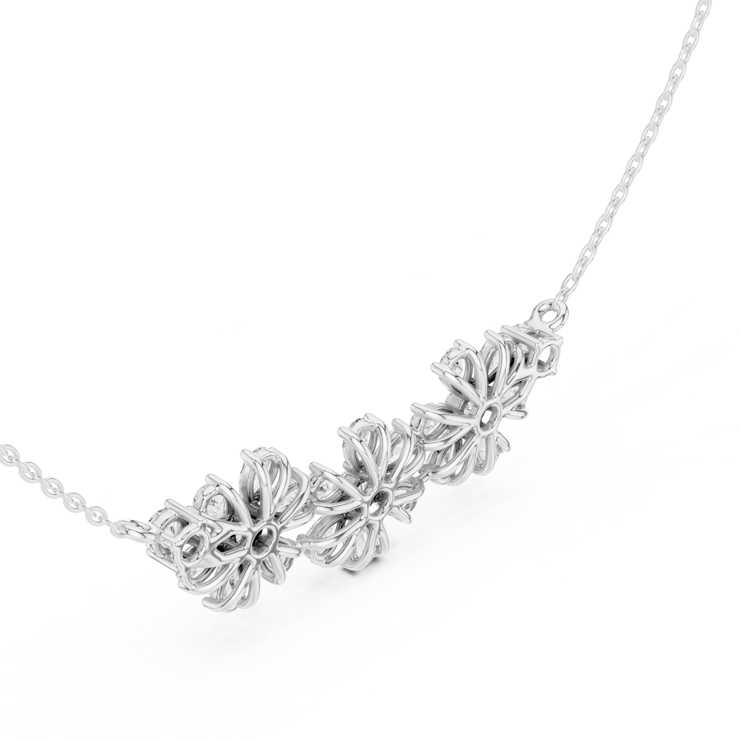 2.22ctw Solid Gold Modern Diamond Mangalsutra Triple Flower Cluster Necklace