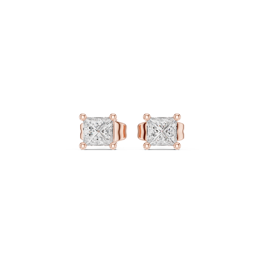 0.07CTW Princess Cut Diamond Solitaire Stud Earrings Yellow Gold
