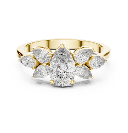 1.31ctw Pear Shaped Diamond Cluster Solitaire Statement Ring | White Gold
