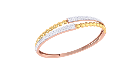 Dual-Band Radiant Gold Bangle Bracelet - 1.28 Ct Diamond Accents