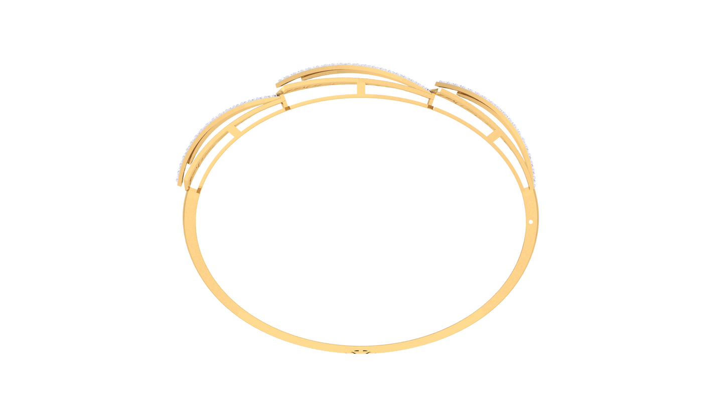 Wave Filigree Gold Bangle Bracelet - 0.77 Ct Diamond Accents