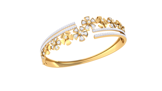 Floral Symphony Gold Bangle Bracelet - 1.23 Ct Brilliant Cut Diamonds