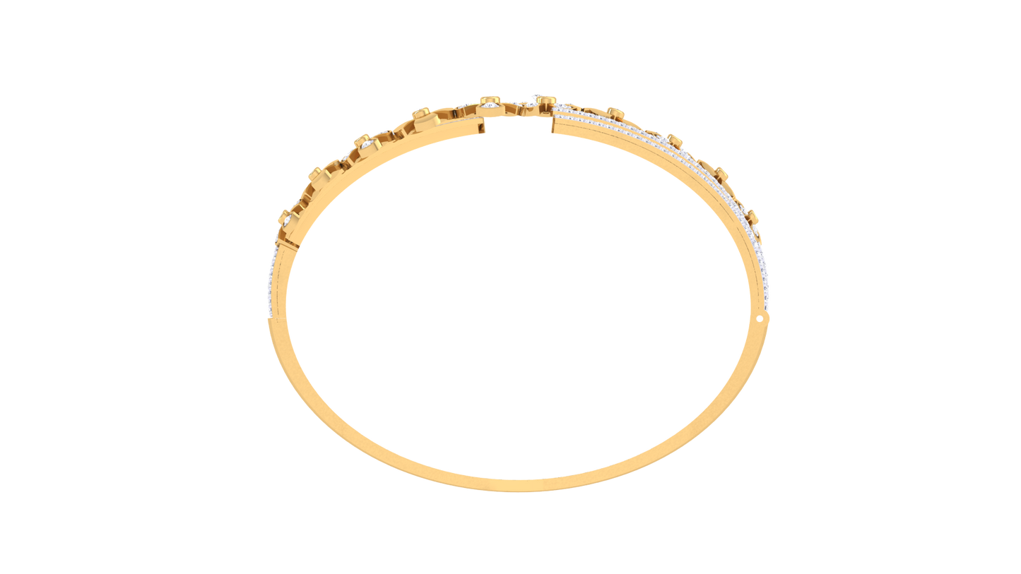 Floral Symphony Gold Bangle Bracelet - 1.23 Ct Brilliant Cut Diamonds