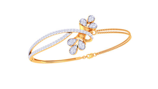 Floral Radiance Dual Band Gold Bracelet - 0.72 Ct Hand Set Diamonds