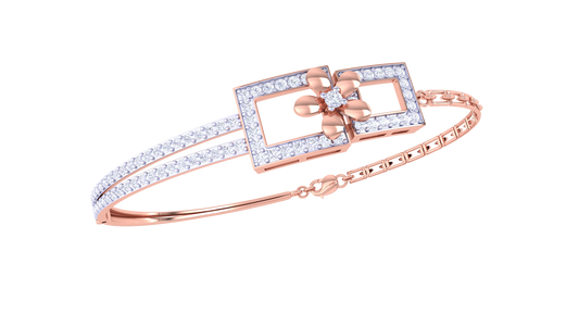 Floral Frame Yellow Gold Bracelet - 1.04 Ct Hand Set Diamonds