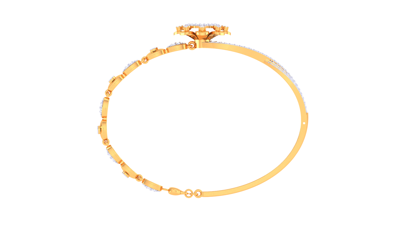 Twist Bloom Gold Bracelet With Sculpted Floral Centerpiece - 1.04 Ct Round Diamonds