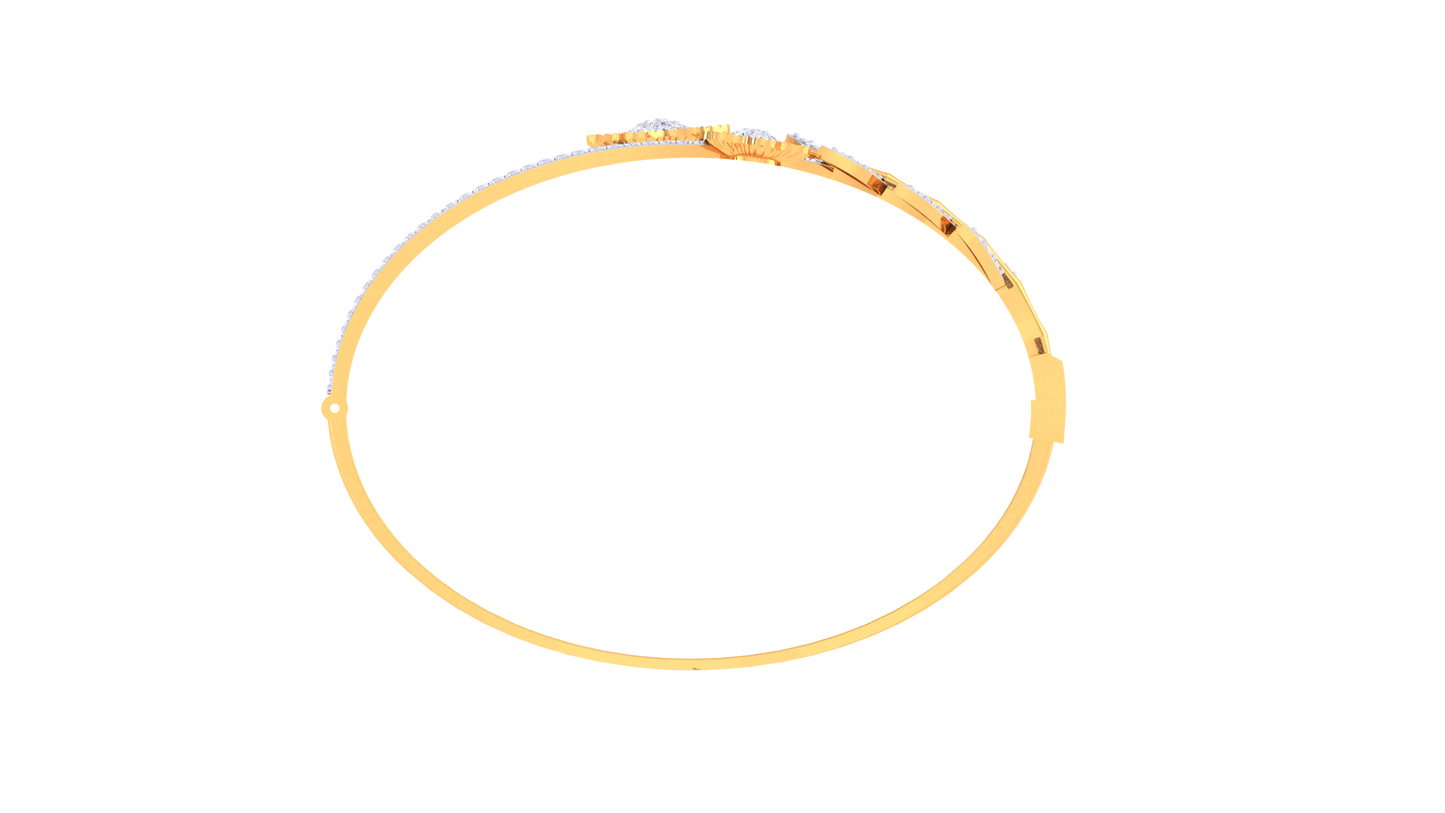 Floral Radiance Dual-Band Gold Bangle - 0.96 Ct Pave Set Diamond Bracelet
