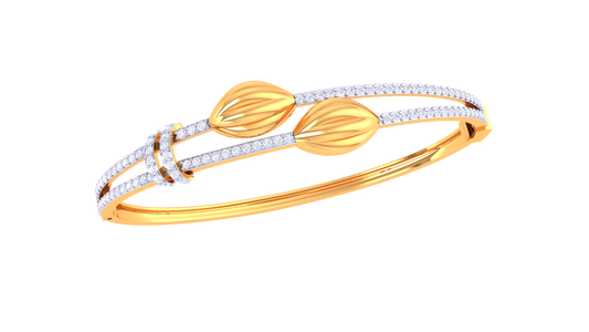 Twin Leaf Radiant Gold Bangle - 0.88 Ct Diamond Bracelet