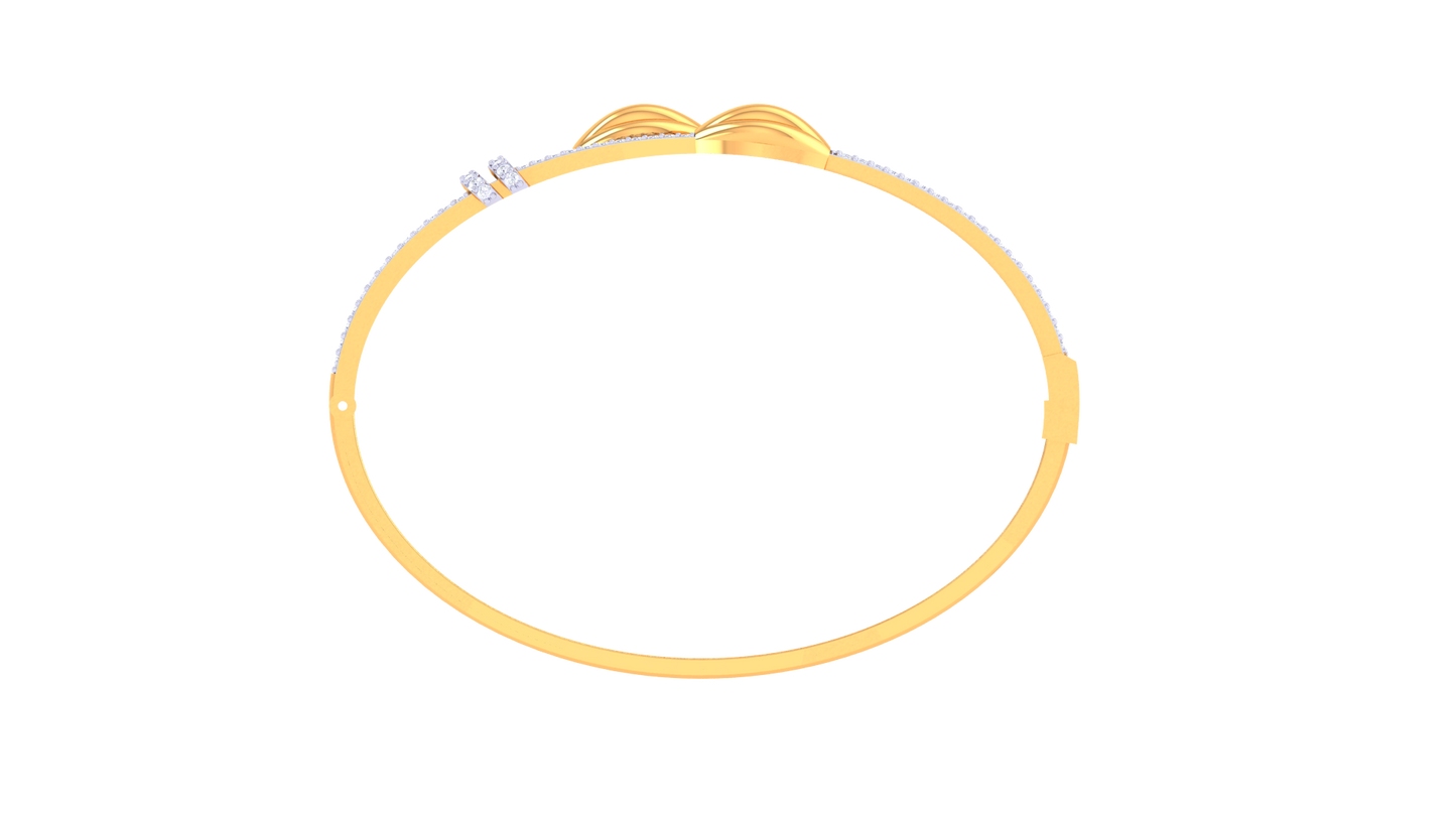 Twin Leaf Radiant Gold Bangle - 0.88 Ct Diamond Bracelet