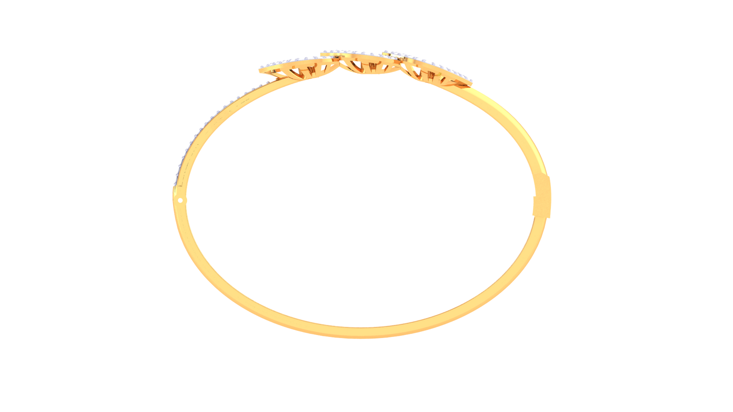 Leaf Motif Gold Bracelet With Starburst Accents - 0.81 Ct Diamonds
