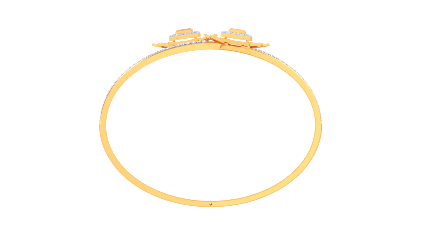 Square Motif Gold Bangles With Nested Geometry - 0.93 Ct Sparkling Diamonds