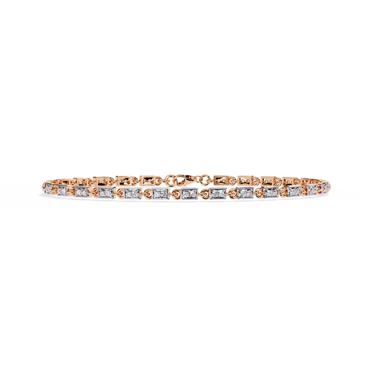 Two-Tone Gold & Diamond Rectangular Link Tennis Bracelet - 0.45 Ct