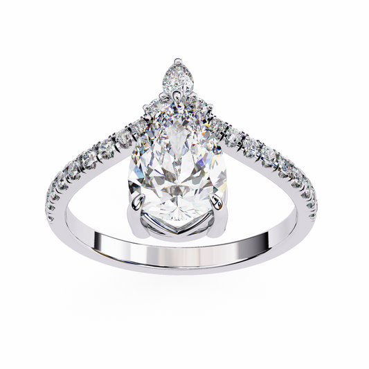 Iconique Exquisite 1.72 CT Pear-Cut Diamond V-Shaped Pavé Ring