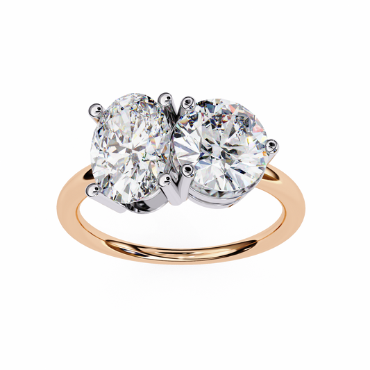 3.32 CTW "Toi et Moi" Oval & Round Diamond Ring in Yellow Gold