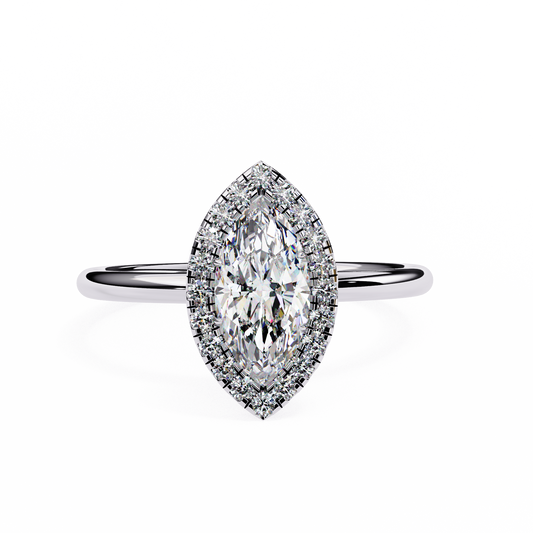 The Velvet Petal: (0.98 CTW) Marquise Diamond Halo Ring in Solid Gold