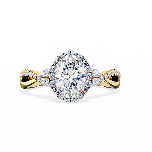 1.00 Ct Oval Halo Infinity Twist Diamond Engagement Ring in White Gold