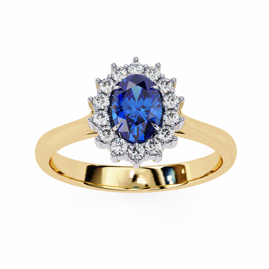 Iconique Oval Sapphire & 0.63 CTW Diamond Halo Ring in Yellow Gold