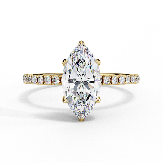 The Classic: Elegant Marquise Diamond Engagement Ring with Pave Set Band- 1.72 Ct