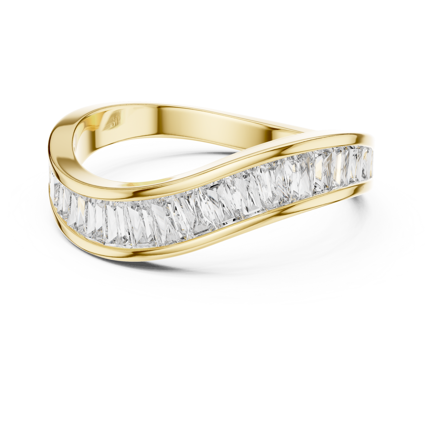 Yellow Gold Channel-Set Baguette Diamond Eternity Wave Ring : 0.89CTW
