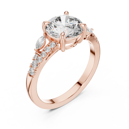 2.27CTW Elegant Marquise and Round Diamond Solitaire Statement Ring in Gold