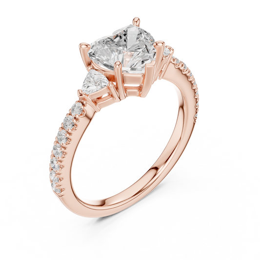 1.96ctw Heart Shaped Diamond Three-Stone Engagement Ring in Yellow Gold