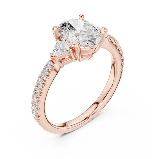 1.96ctw Oval Shaped Diamond Three-Stone Engagement Ring in Yellow Gold