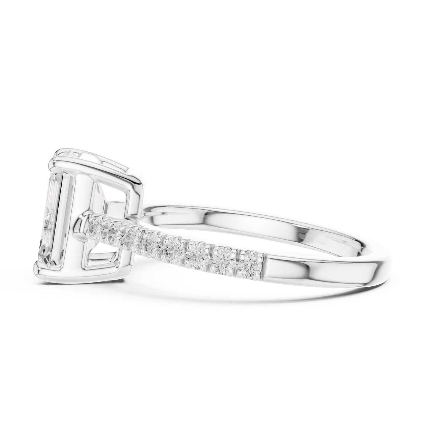 2.30ctw Emerald Cut Diamond Pavé Ring | Yellow Gold Solitaire