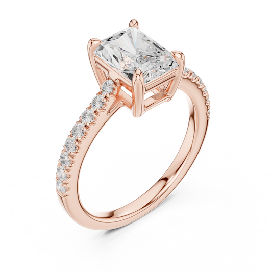 2.30ctw Radiant Shaped Diamond Pavé Ring | Yellow Gold Solitaire