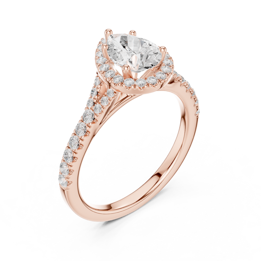1.38ctw Pear-Cut Diamond Halo Split Shank Pavé Bridal Ring | Yellow Gold