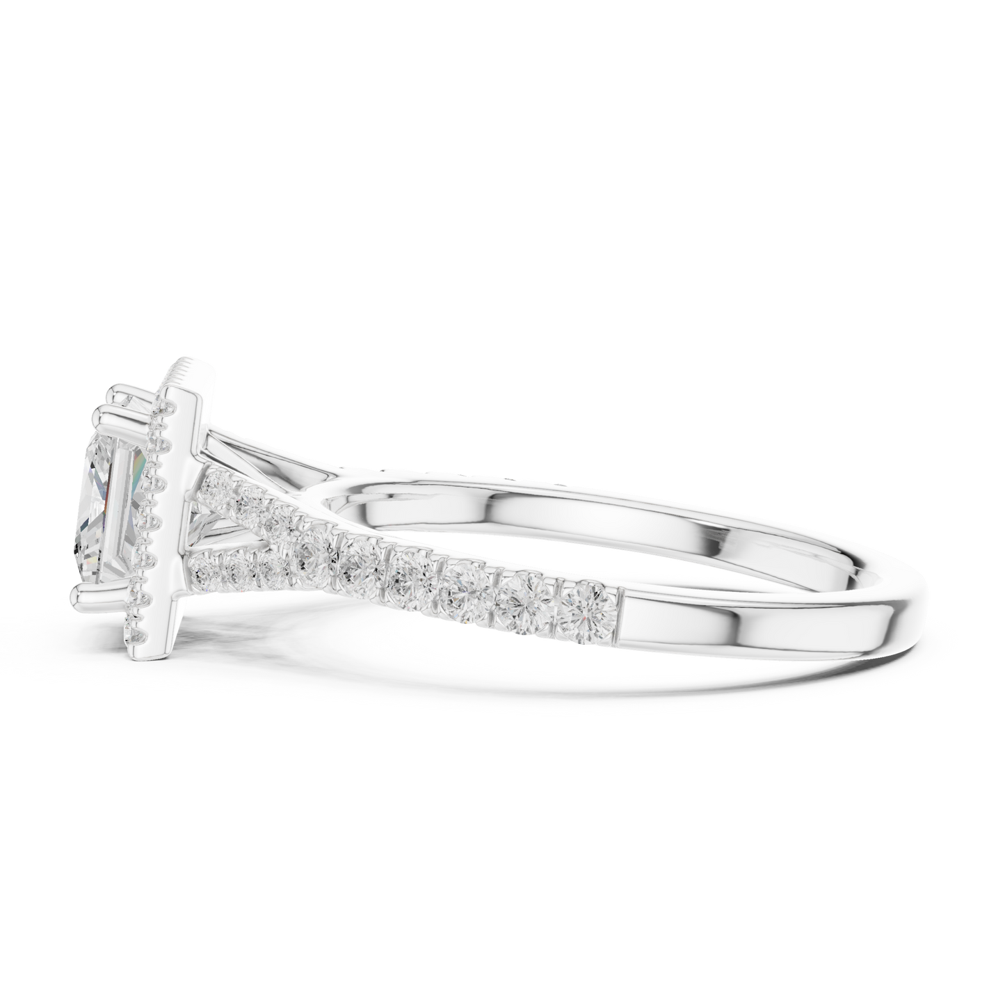 1.41ctw Princess-Cut Diamond Halo Split Shank Pavé Bridal Ring | Yellow Gold