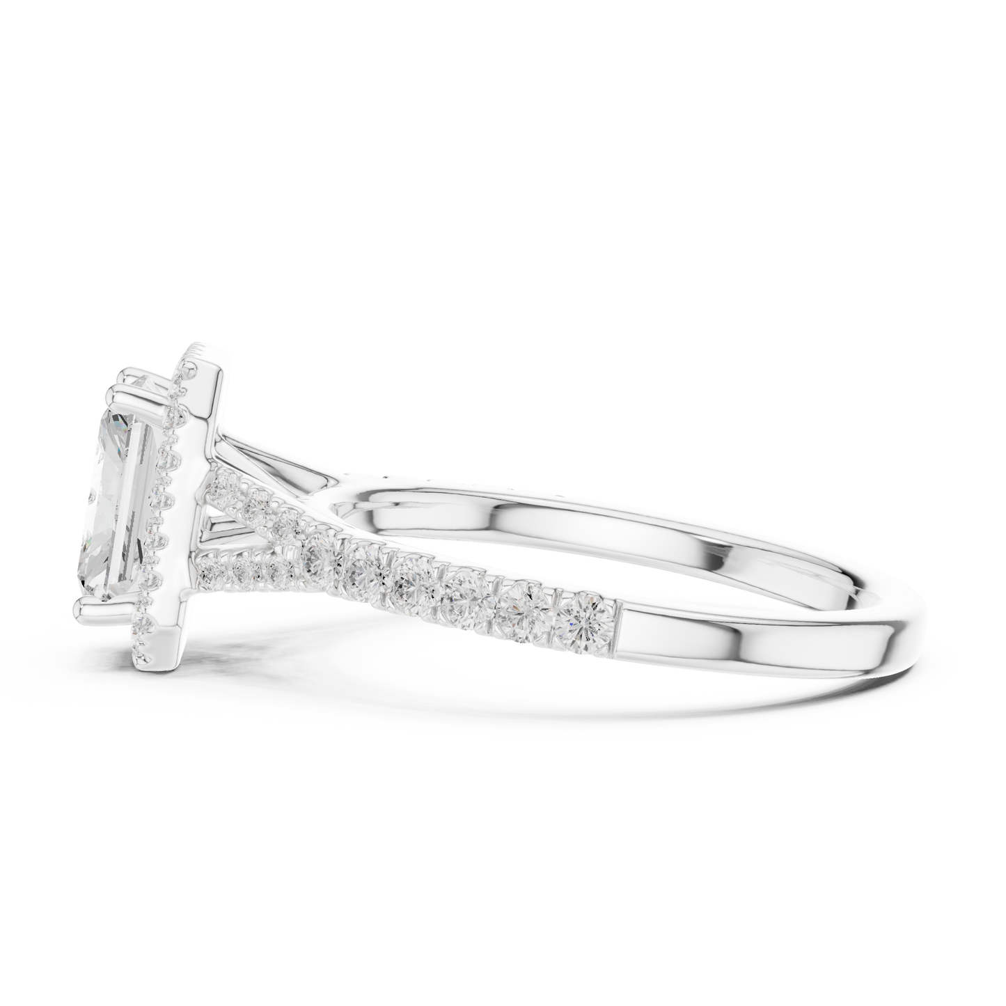 1.40ctw Radiant-Cut Diamond Halo Split Shank Pavé Bridal Ring | Yellow Gold