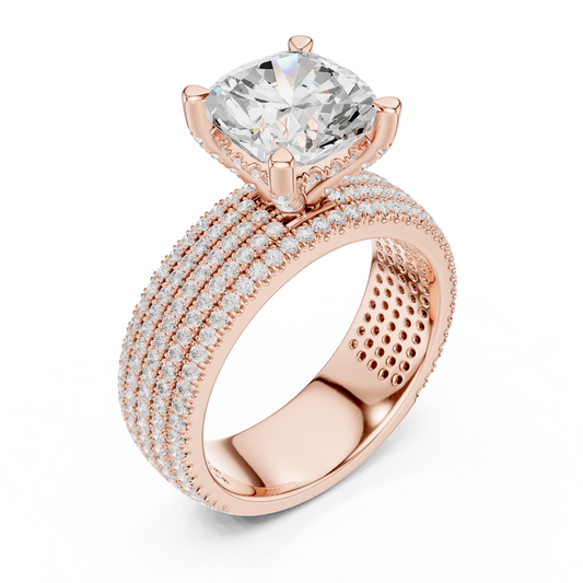 3.81 Carat Cushion Cut Diamond Hidden Halo Engagement Ring - Solid Gold