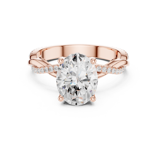 2.31 Carat Oval-Cut Pavé Diamond Twisted Infinity Ring | Yellow Gold Solitaire