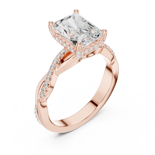 2.35ctw Radiant-Cut Pavé Diamond Twisted Infinity Ring | Yellow Gold Solitaire