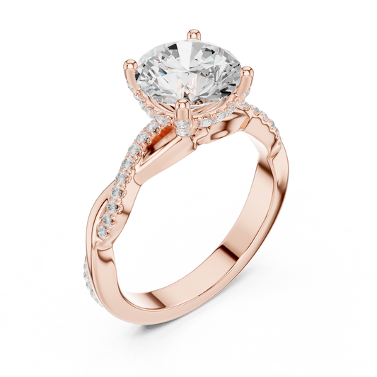 2.31ctw Round-Cut Pavé Diamond Twisted Infinity Ring | Yellow Gold Solitaire