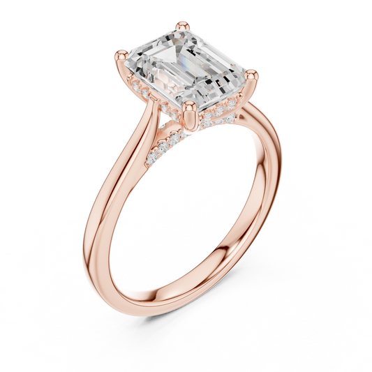 2.15ctw Emerald Cut Diamond Pave Solitaire Hidden Halo Ring | Yellow Gold