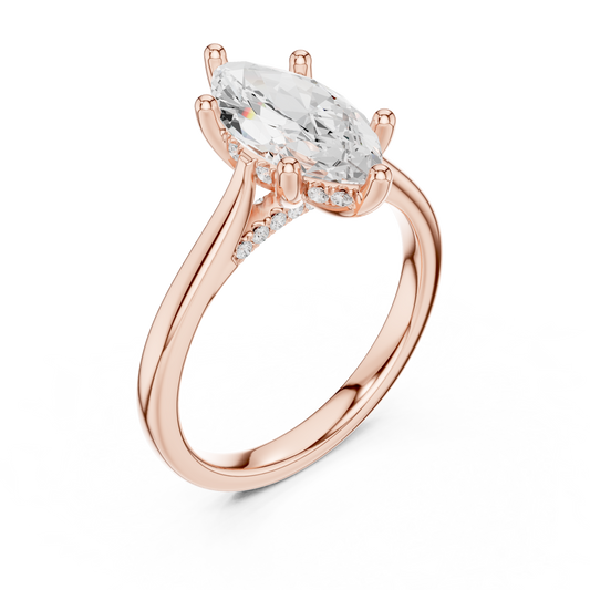 2.14ctw Marquise Cut Diamond Pave Solitaire Hidden Halo Ring | Yellow Gold