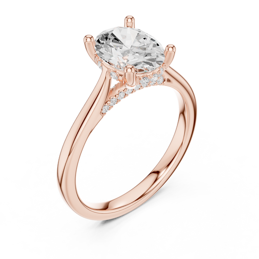 2.13ctw Oval Cut Diamond Pave Solitaire Hidden Halo Ring | Yellow Gold