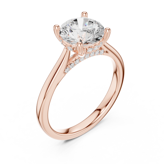 2.13ctw Round Cut Diamond Pave Solitaire Hidden Halo Ring | Yellow Gold