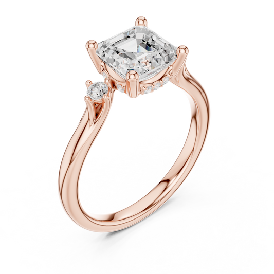 2.16ctw Asscher Cut Three-Stone Ring with Hidden Halo | Yellow Gold