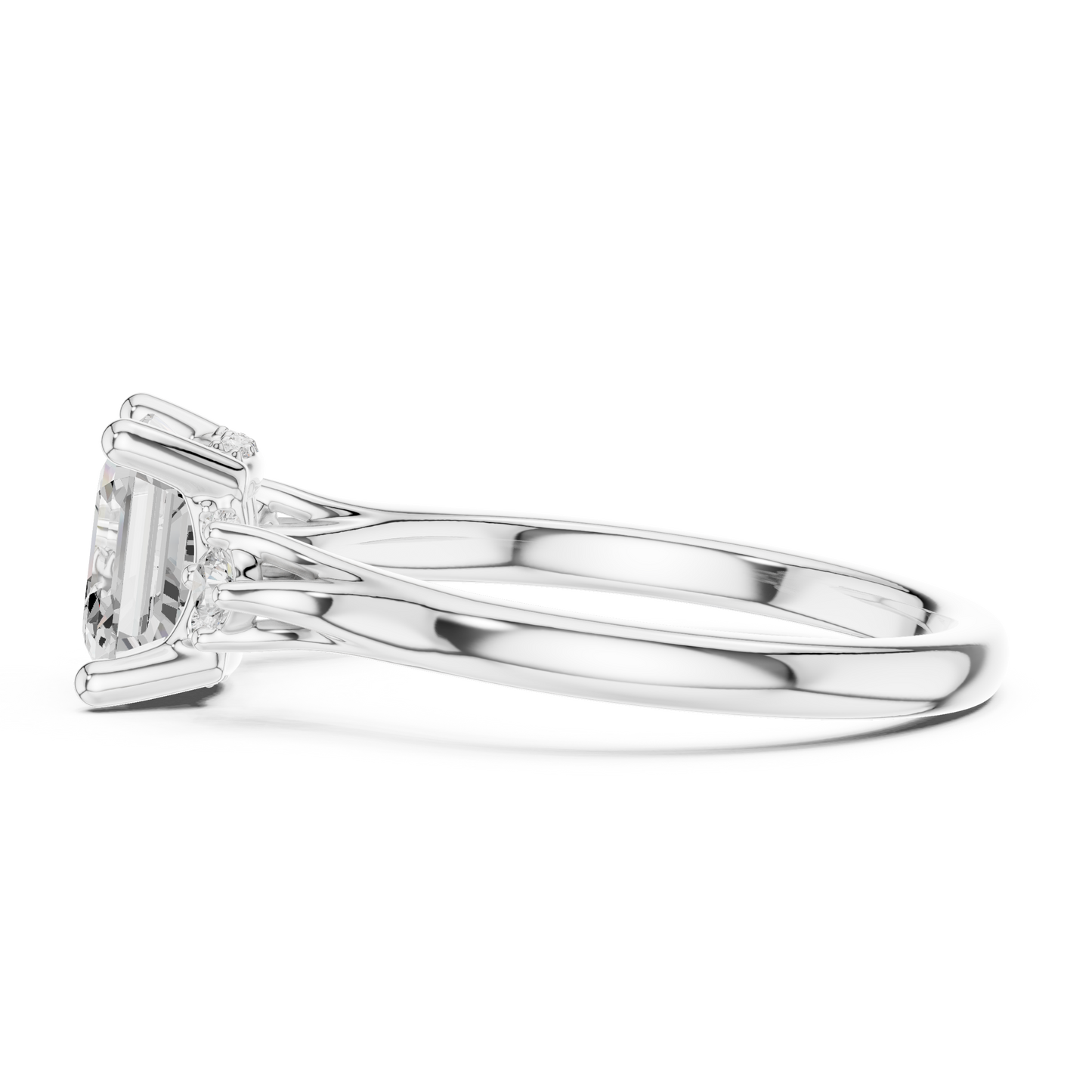 2.16ctw Asscher Cut Three-Stone Ring with Hidden Halo | Yellow Gold