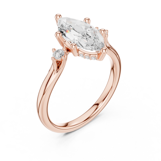 2.17ctw Marquise Cut Three-Stone Ring with Hidden Halo | Yellow Gold