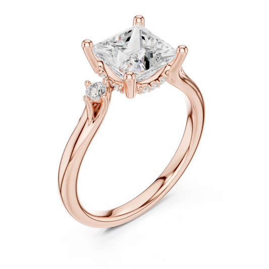 2.16ctw Princess Cut Three-Stone Ring with Hidden Halo | Yellow Gold