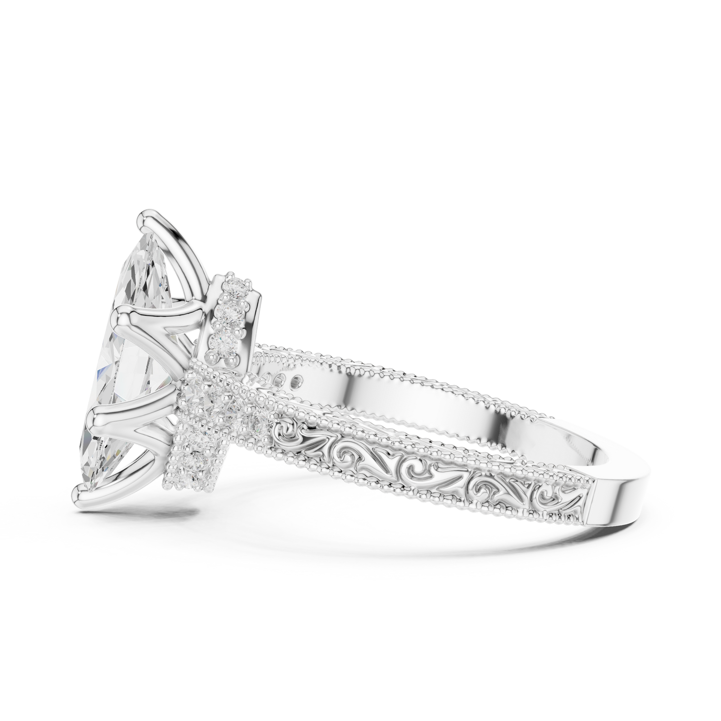 2.22ctw Vintage Marquise Cut Ring with Milgrain Filigree Hidden Halo | Yellow Gold