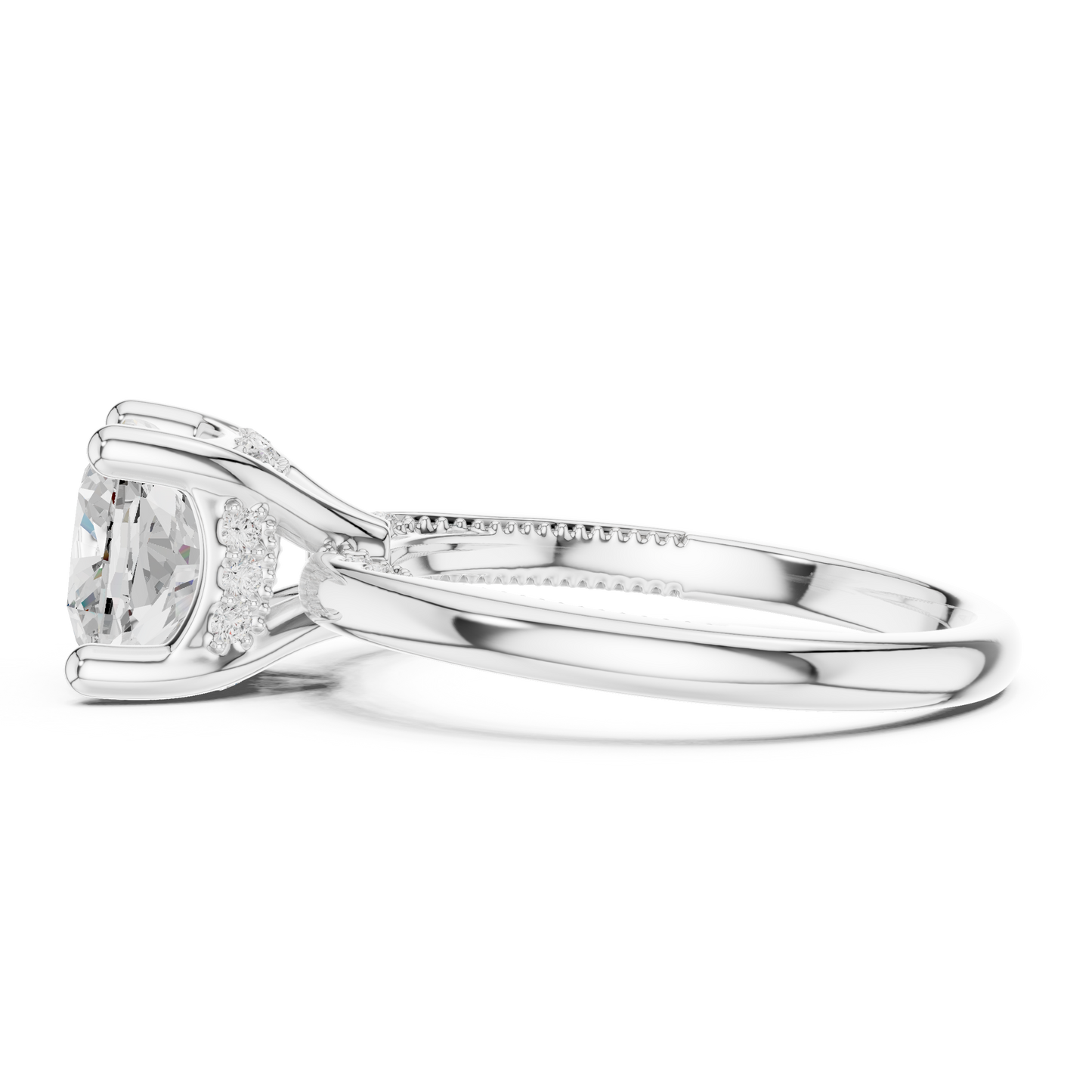 2.63ctw Cushion-Cut Diamond Solitaire Hidden Halo Engagement Ring | Solid Gold
