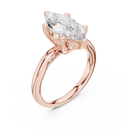 2.60ctw Marquise-Cut Diamond Solitaire Hidden Halo Engagement Ring | Solid Gold