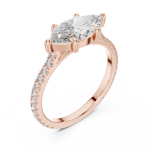 1.89 Carat East-West Marquise Diamond Engagement Ring in Yellow Gold