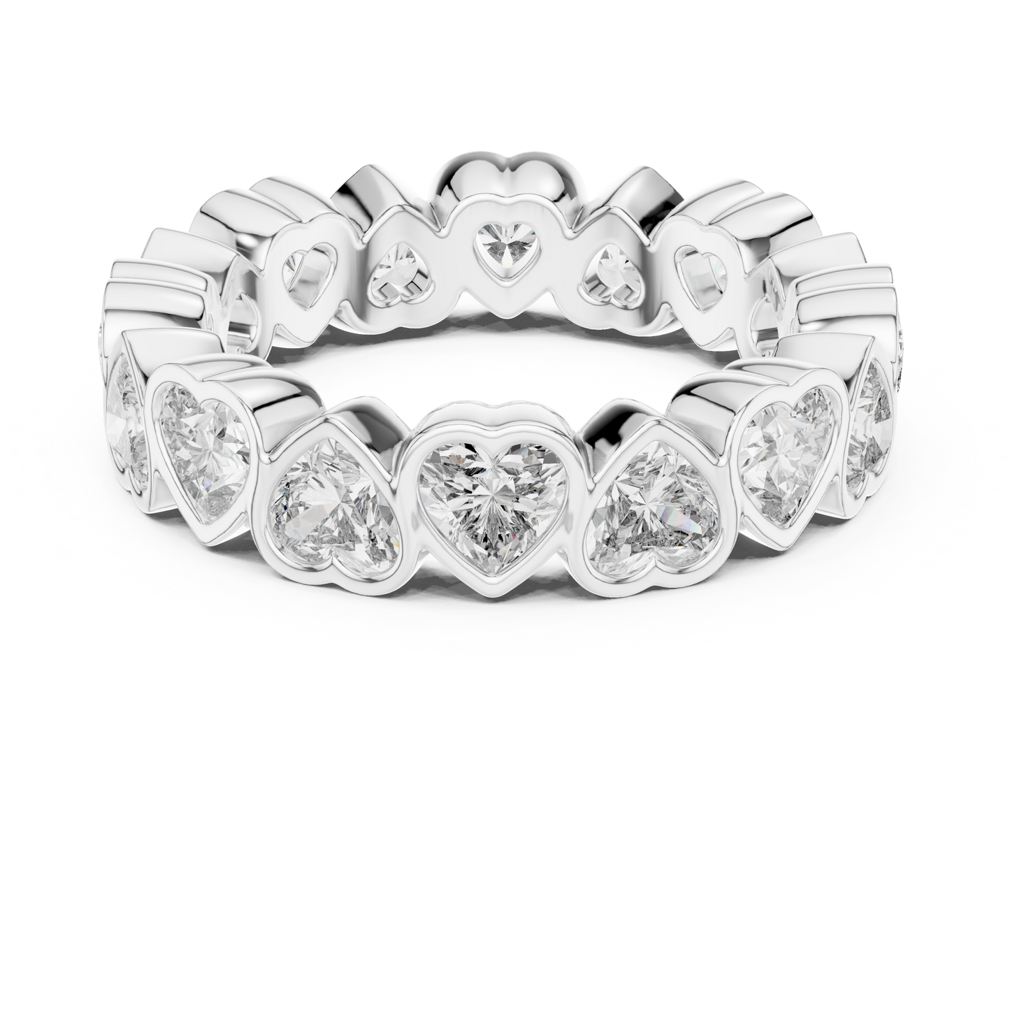 3.68ctw Yellow Gold Heart Diamond Full Eternity Ring | Bezel Set Diamond Band