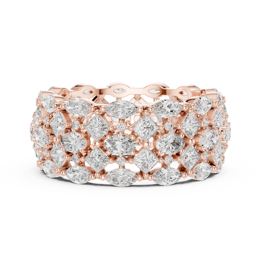3.29 Carat Mixed Shape Diamond Multi-Row Statement Ring - Solid Gold